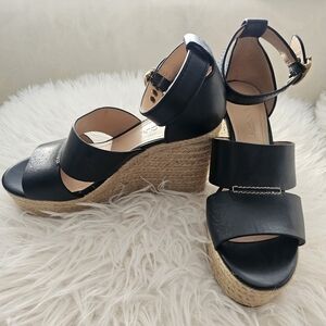 Coach Black Wedges with Tan Espadrille Sole. Excellent Condition. Size 6
